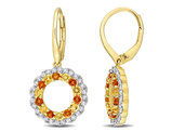 1.54 Carat (ctw) Citrine and White Topaz Circle Dangle Earrings in Yellow Plated Sterling Silver